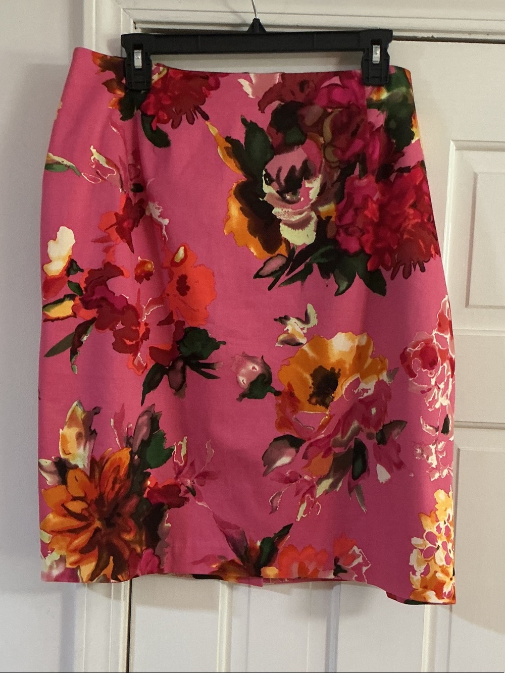 Talbots Pink Floral Ponte Straight Skirt